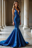 Royal Blue Mermaid Deep V-Neck Formal Dress