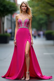 Fuchsia A Line Sweetheart Sequined Formal Dress