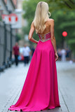 Fuchsia A Line Sweetheart Sequined Formal Dress