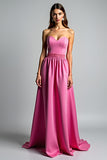 Fuchsia A Line Strapless Ruched Formal Dress