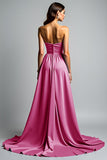 Fuchsia A Line Strapless Ruched Formal Dress