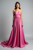 Fuchsia A Line Strapless Ruched Formal Dress