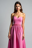 Fuchsia A Line Strapless Ruched Formal Dress