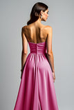 Fuchsia A Line Strapless Ruched Formal Dress