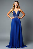 A Line Beaded Royal Blue Spaghetti Straps Wedding Guest Dress