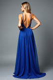 A Line Beaded Royal Blue Spaghetti Straps Wedding Guest Dress