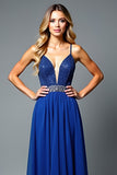 A Line Beaded Royal Blue Spaghetti Straps Wedding Guest Dress