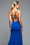 Sparkly Beaded Spaghetti Straps Royal Blue A Line Formal Dress