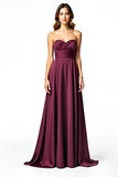 Burgundy A Line Pleated Strapless Formal Dress