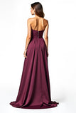 Burgundy A Line Pleated Strapless Formal Dress