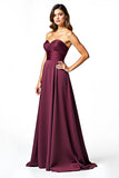 Burgundy A Line Pleated Strapless Formal Dress