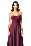 Burgundy A Line Pleated Strapless Formal Dress