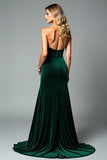 Velvet Dark Green Strapless Sheath Formal Dress with Slit