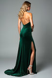 Velvet Dark Green Strapless Sheath Formal Dress with Slit