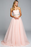 Light Pink Strapless A Line Tulle Formal Dress with Beading