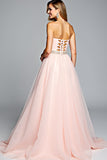 Light Pink Strapless A Line Tulle Formal Dress with Beading