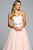 Light Pink Strapless A Line Tulle Formal Dress with Beading