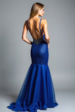 Mermaid Royal Blue Spaghetti Straps Long Prom Dress