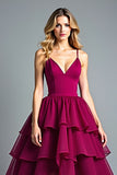 Burgundy Spaghetti Straps A Line Long Formal Dress