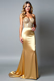 Sparkly Strapless Beaded Golden Sheath Formal Dress