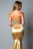 Sparkly Strapless Beaded Golden Sheath Formal Dress