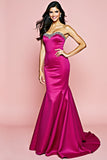 Fuchsia Strapless Mermaid Long Formal Dress with Beading