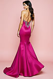 Fuchsia Strapless Mermaid Long Formal Dress with Beading