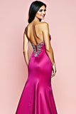 Fuchsia Strapless Mermaid Long Formal Dress with Beading