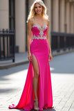 Appliques Fuchsia Strapless Sheath Formal Dress with Slit