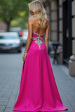 Appliques Fuchsia Strapless Sheath Formal Dress with Slit