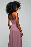 Grey Purple Halter Sheath Long Formal Dress with Slit