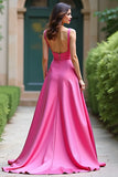 Fuchsia Spaghetti Straps Sheath Formal Dress with Slit