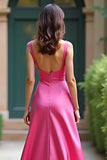 Fuchsia Spaghetti Straps Sheath Formal Dress with Slit