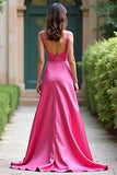 Fuchsia Spaghetti Straps Sheath Formal Dress with Slit