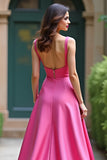 Fuchsia Spaghetti Straps Sheath Formal Dress with Slit