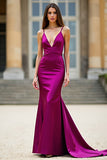 Mermaid Spaghetti Straps Dark Purple Long Prom Dress