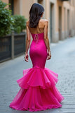 Fuchsia Mermaid Sweetheart Long Prom Dress with Tulle