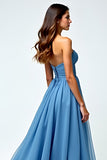 Grey Blue Chiffon Long Sweetheart A Line Prom Dress with Slit