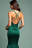 Dark Green Satin Spaghetti Straps Long Prom Dress