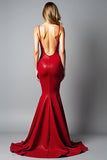 Sparkly Dark Red Mermaid Backless Long Formal Dress