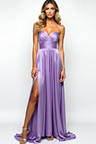 Purple A Line Strapless Formal Dress with Slit