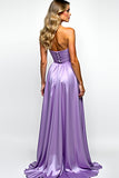 Purple A Line Strapless Formal Dress with Slit