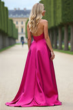 Fuchsia Strapless A Line Prom Dress With Slit