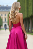 Fuchsia Strapless A Line Prom Dress With Slit