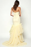 Yellow Sheath Strapless Ruffled Tiered Prom Dress