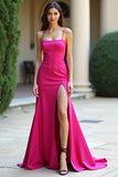 Fuchsia Spaghetti Straps Sheath Prom Dress