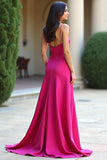 Fuchsia Spaghetti Straps Sheath Prom Dress