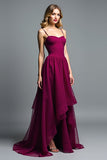 Dark Purple Spaghetti Straps A-Line Long Wedding Guest Dress with Ruffles