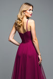 Dark Purple Spaghetti Straps A-Line Long Wedding Guest Dress with Ruffles