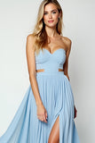 Blue Cut Out A-Line Sweetheart Long Wedding Guest Dress with Slit